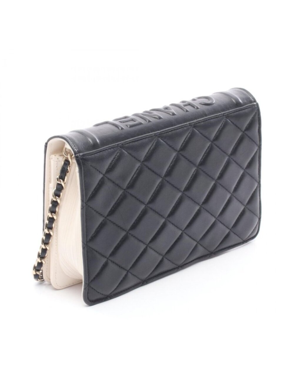 Chanel Shoulder Bag Book Quilted Black White Lambskin Chain Wallet - Picture 2 of 11